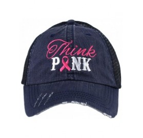 Baseball Caps Think Pink Breast Cancer Ribbon Trucker Hat - Navy - CK127K0CPIJ $23.07