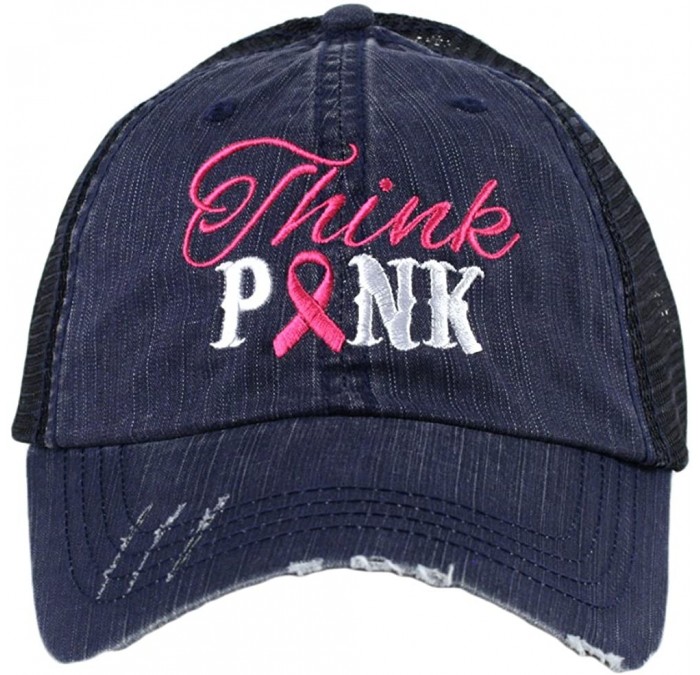 Baseball Caps Think Pink Breast Cancer Ribbon Trucker Hat - Navy - CK127K0CPIJ $40.11