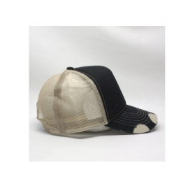 Baseball Caps Plain Two Tone Cotton Twill Mesh Adjustable Trucker Baseball Cap - Distressed Black/Khaki - CL186N63C05 $20.10