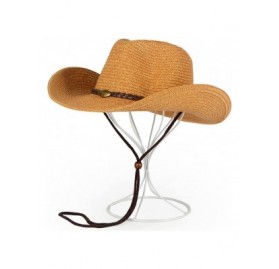 Sun Hats Western Cowboy Folding Wide Brim Straw Hat Sun Hat Beach Cap Panama Hats - Natural - C218EL82TOL $18.90