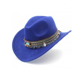 Cowboy Hats Classic Gem Straw Tassel Felt Cowgirl Hat Sombrero Band Décor Funny Party Cap - Blue - CN18ECST0GN $65.06