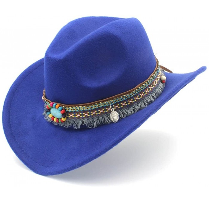 Cowboy Hats Classic Gem Straw Tassel Felt Cowgirl Hat Sombrero Band Décor Funny Party Cap - Blue - CN18ECST0GN $61.45