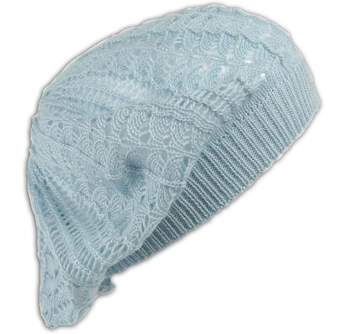 Berets Crochet Beanie Hat Knit Beret Skull Cap Tam - Baby Blue - CS11GLEEKC5 $19.92