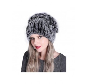 Skullies & Beanies Women Real Fur Warm Skullies Beanie- Rex Rabbit Fur Hat Winter Knit Hats with Fox Fur - Color 11 - CY18AG2...