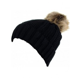 Skullies & Beanies Women's Winter Pom Pom Beanie Ski Knitted Hat in Fall Winter - Black - CU18L9DROY7 $8.45