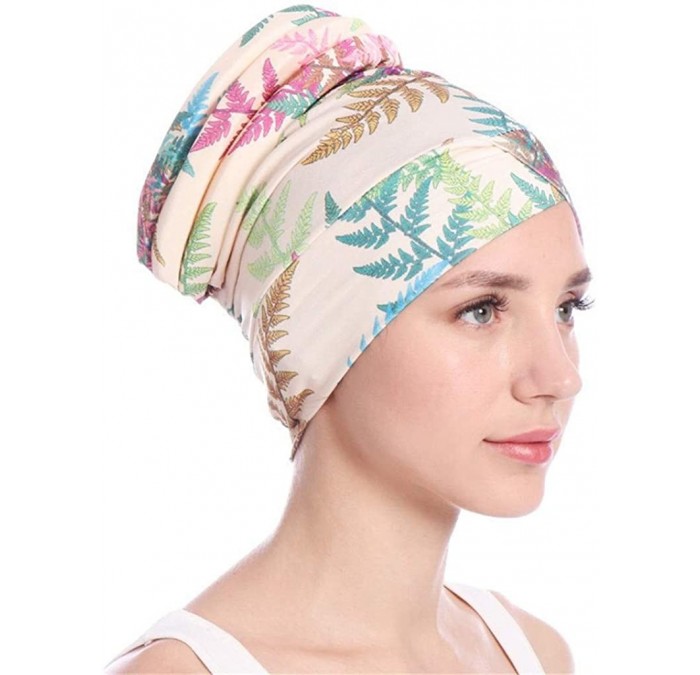 Skullies & Beanies Newly Fashion Women Islamic Muslim Leaves Hijab Turban Hat Headwrap Scarf Cover Chemo Cap Gift - Beige - C...