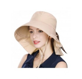 Sun Hats Packable Cotton Gardening Sun Hat for Women SPF Protection Neck Shade Chin Strap 56-58cm - Khaki_69085 - C118CYI8KEI...