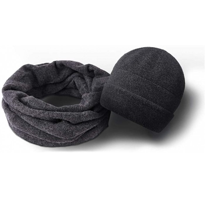 Skullies & Beanies 2pcs Gift Box-Style Winter Beanie Hat Scarf Set Warm Knit Hat Wool Skull Cap for Men Women - Dark Gray - C...