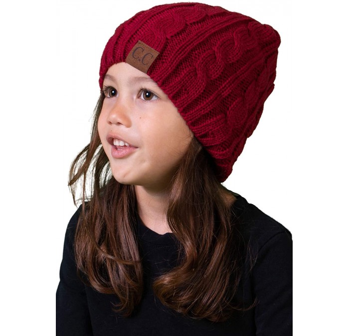 Skullies & Beanies Girls Cable Knit Beanie - Warm Unisex Hat - Kids Winter Cap - Burgundy - CP1206P5OOR $12.32