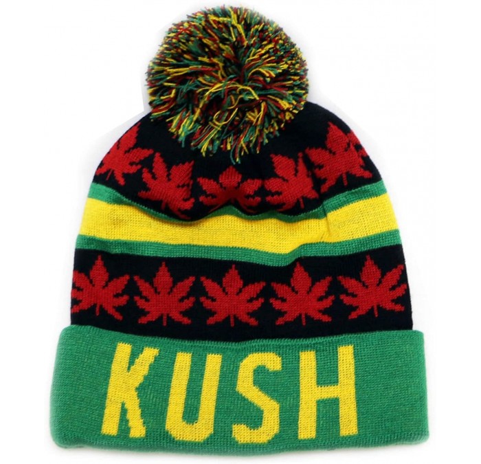 Skullies & Beanies Sk1160 Kush Leaves Pom Pom Beanie Hats - Jamaica - CD11PAB53WF $25.03