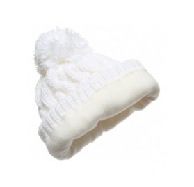 Skullies & Beanies Women's Thick Oversized Cable Knitted Fleece Lined Pom Pom Beanie Hat with Hair Tie. - White - CZ12JOJOTNX...