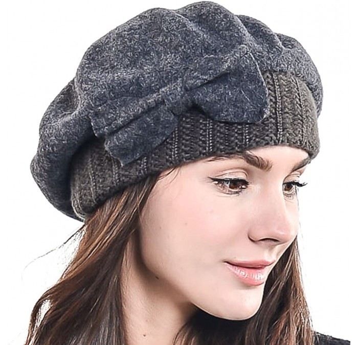 Berets Lady French Beret 100% Wool Beret Chic Beanie Winter Hat HY023 - Knit-grey - C112ODKYL7B $38.89