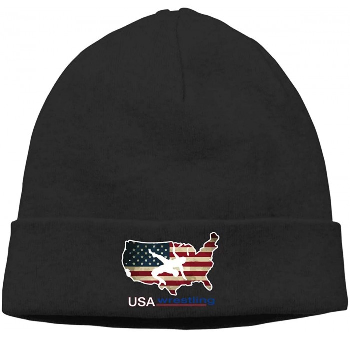 Skullies & Beanies Fashion Woolen Cap for Mens and Womens- USA Wrestling Beanie Hat - Black - CJ18NE4YST0 $14.71