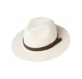 Sun Hats Panama Hat Sun Hats for Women Men Wide Brim Fedora Straw Beach Hat UV UPF 50 - 3-ivory With Leather Belt - CR18RX9LM...