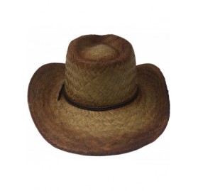 Cowboy Hats Pinch Front Natural Western Tea Stained Straw Cowboy Hat with Braided Band- Large/X-Large - CM18UCWEE3H $17.29