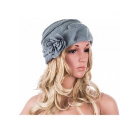 Berets Solid Color 1920s Womens 100% Wool Flower Winter Bucket Cap Beret Hat A376 - Grey - CQ12MXYBE3G $17.69