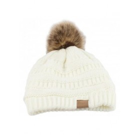 Skullies & Beanies Fashion Women Faux Fur Pom Pom Beanie Cap Winter Outdoor Warm Woolen Yard Hat - White - C5187LYZ6U9 $6.92