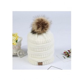 Skullies & Beanies Fashion Women Faux Fur Pom Pom Beanie Cap Winter Outdoor Warm Woolen Yard Hat - White - C5187LYZ6U9 $6.92