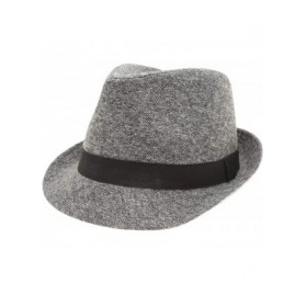 Fedoras Men's Classic Fashion Short Brim Trilby Structured Gangster Fedora Hat with Band - Twill Herringbone- Grey - C818WIC4...