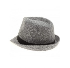 Fedoras Men's Classic Fashion Short Brim Trilby Structured Gangster Fedora Hat with Band - Twill Herringbone- Grey - C818WIC4...