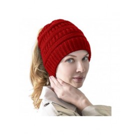 Skullies & Beanies Women's Knitted Messy Bun Hat Ponytail Beanie Baggy Chunky Stretch Slouchy Winter - Red - CC18YTG3XNK $9.45