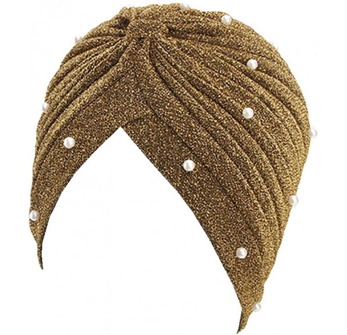 Skullies & Beanies Luxury Stretchable Glitter Flower Chemo Beanie Hair Loss Turban - Gold02 - C918KHLTKU8 $8.54