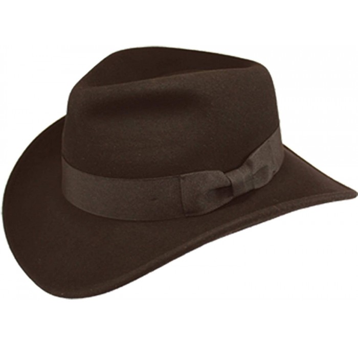 Fedoras Indiana Jones Style Men's Wool Felt Outback Fedora with Grosgrain or Faux Leather Band - A He01brown - C218LDMT6Z5 $8...