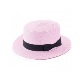 Sun Hats Womens Mini Straw Boater Hat Fedora Panama Flat Top Ribbon Summer A456 - Pink - CJ185NZDQ82 $8.36