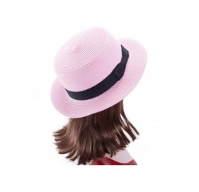Sun Hats Womens Mini Straw Boater Hat Fedora Panama Flat Top Ribbon Summer A456 - Pink - CJ185NZDQ82 $8.36