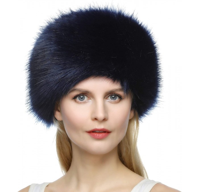 Skullies & Beanies Faux Fur Cossack Russian Style Hat for Ladies Winter Hats for Women - Navy Blue - CP12KBL68VT $31.29