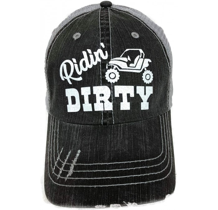 Baseball Caps White Glitter Ridin' Dirty ATV Buggy Distressed Look Grey Trucker Cap Hat - CH12HVG25ZZ $54.20