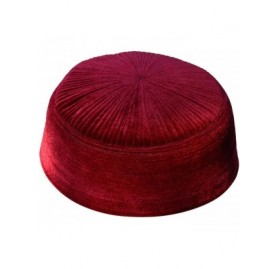 Skullies & Beanies Maroon Rigid Velvet Kufi Hat Turkish Chechen Style Takke Prayer Cap - CB183USS3R7 $17.80