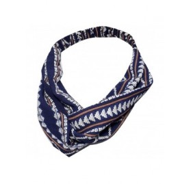 Headbands Womens Twisted Painting Chiffon Elastic Hair Band - Navy Blue - CZ18DRZNUO6 $21.45