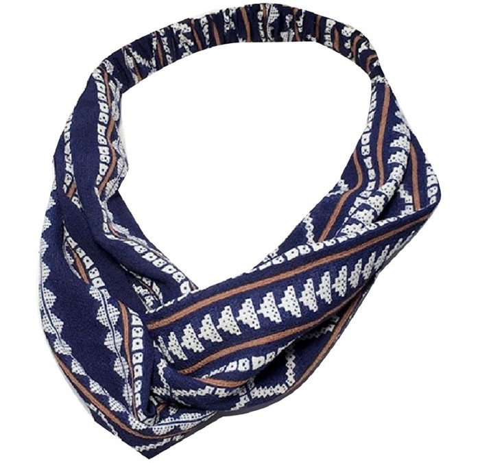 Headbands Womens Twisted Painting Chiffon Elastic Hair Band - Navy Blue - CZ18DRZNUO6 $32.83
