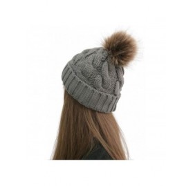 Skullies & Beanies 2020 New Women Casual Solid Stitching Outdoor Plush Ball Hats Crochet Knit Beanie Cap - Dark Gray - CF192D...