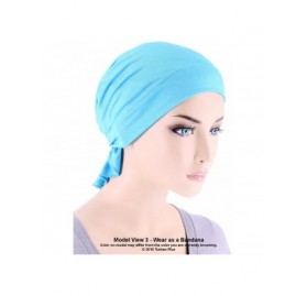 Skullies & Beanies Womens Ruffle Chemo Hat Beanie Scarf- Soft Turban Bandana Head Wrap for Cancer - 01- Dusty Blue - CT183483...