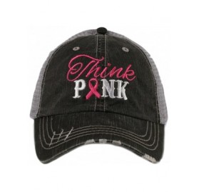 Baseball Caps Think Pink Breast Cancer Ribbon Trucker Hat - Gray - CQ127K0CNQ3 $24.59