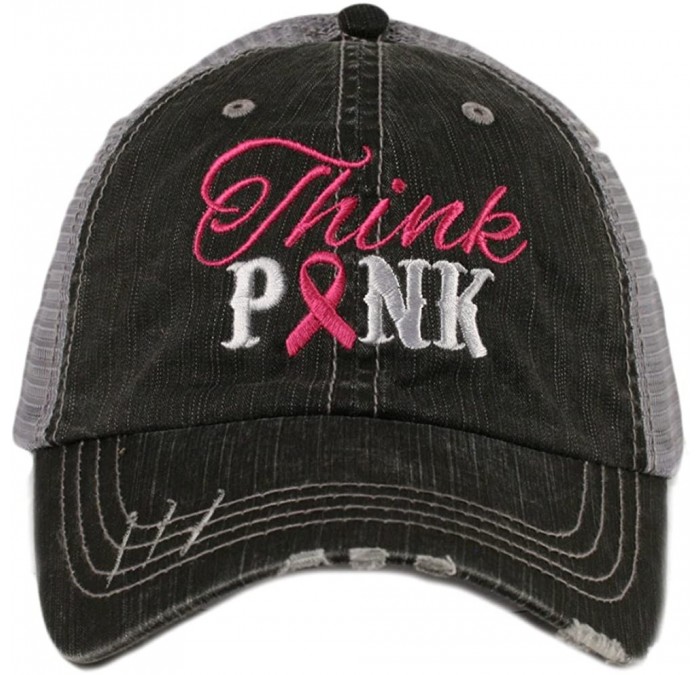 Baseball Caps Think Pink Breast Cancer Ribbon Trucker Hat - Gray - CQ127K0CNQ3 $40.79