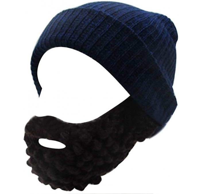 Skullies & Beanies Men Women Beard Hats Warm Winter Knitted Beanie Caps Ski Hat - Navy - CP187XOIEKG $14.01