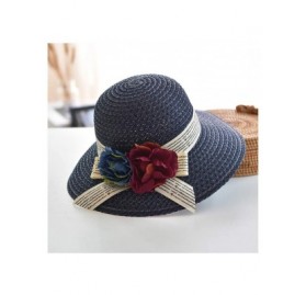 Sun Hats Cute Girls Sunhat Straw Hat Tea Party Hat Set with Purse - Navy Blue - CN193TNYQML $14.73