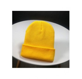 Skullies & Beanies Beanie Hat for Women Men Elastic Knit Warmer Ears Winter Ski Skull Cap Cuffed Solid Color - Yellow - CU18A...