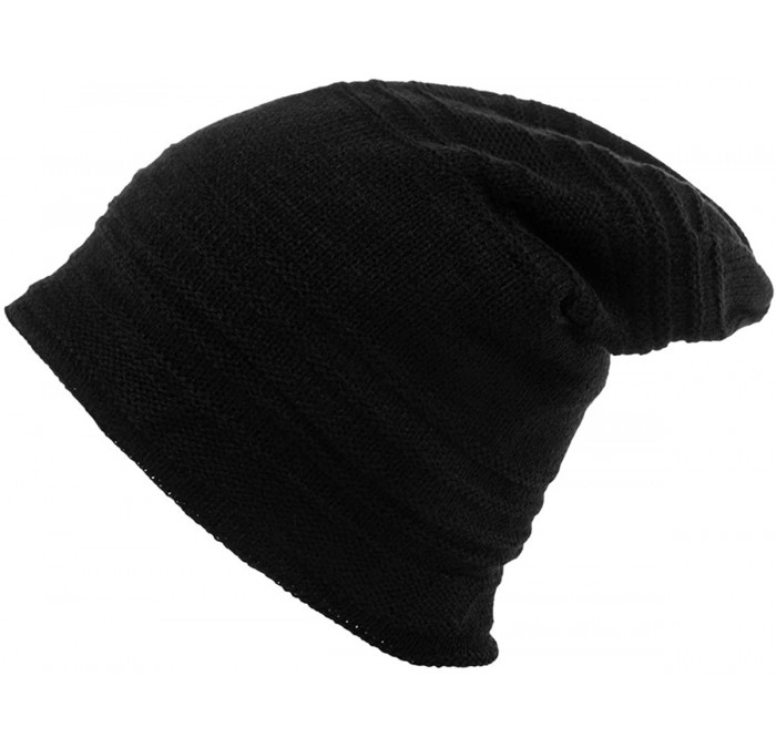 Skullies & Beanies Mens Beanie Hat Long Slouchy Striped Ribbed Knit Hat Lightweight Thick - Black - CZ188HHNQY8 $8.77