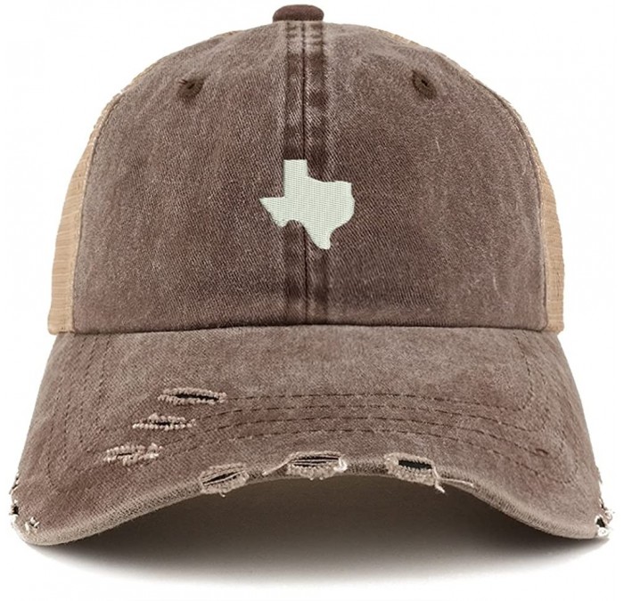 Baseball Caps Texas State Map Embroidered Frayed Bill Trucker Mesh Back Cap - Brown - CC18CWTK99H $37.71