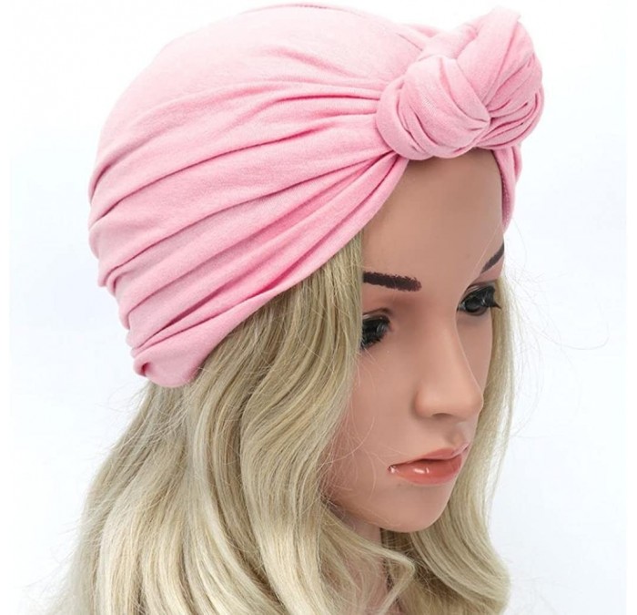 Skullies & Beanies Fashion Women Warm Knit Crochet Ski Hat Boho Braided Turban Headdress Cap - Pink - CF18H229N2A $11.36