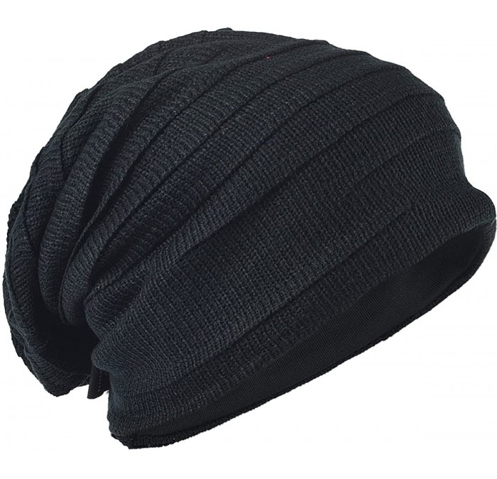 Skullies & Beanies Slouchy Knitted Baggy Beanie Hat Crochet Stripe Summer Dread Caps Oversized for Men-B318 - Xzz-black - CQ1...