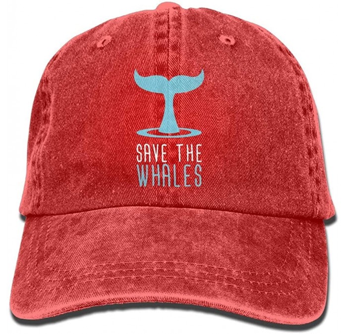 Baseball Caps RZM YLY's Save The Whales Unisex Adult Vintage Washed Denim Adjustable Baseball Cap - Red - CC186LL0K8G $12.38