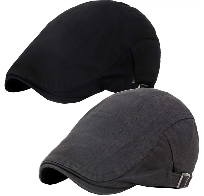 Newsboy Caps Mens Solid Beret Hat Plain Cabbie Classic Newsboy Flat Ivy Cap - 2pack-black/Dark Grey - CR18Q8OEQCE $28.76