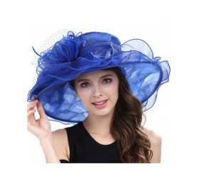 Sun Hats Women's Organza Feather/Veil Party Occasion Event Kentucky Derby Church Dress Sun Hat Cap - Royal - C3127B8MNF5 $24.84