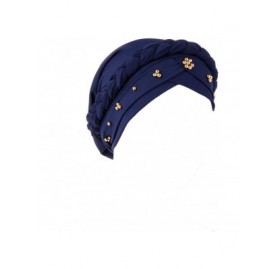 Skullies & Beanies Womens Braided Head Wraps Muslim Hair Scarves Turban Headwear Chemo Hats - Navy - CD18WC7ZHQA $12.62