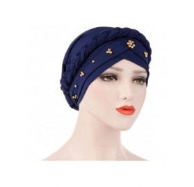 Skullies & Beanies Womens Braided Head Wraps Muslim Hair Scarves Turban Headwear Chemo Hats - Navy - CD18WC7ZHQA $12.62